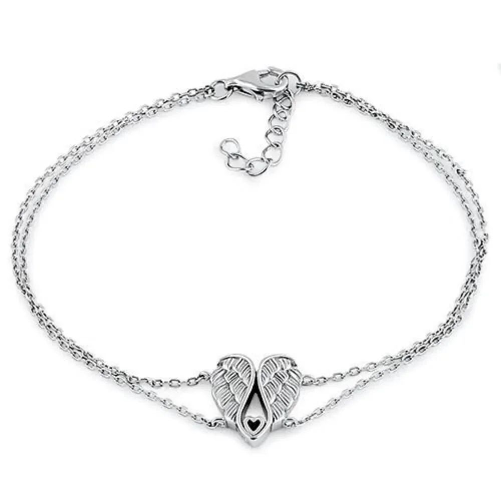 Angel Wings with Heart Sterling Silver Bracelet Casual New
